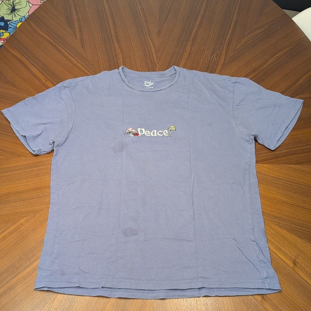 PacSun Pac Cares T-Shirt Mens Medium Blue Good Peace Mushroom Graphic Tee